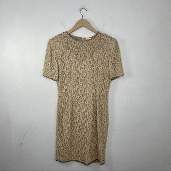 Vintage Stenay Beaded Pearl Ivory Floral Lace Dress Size 8 - Picture 1 of 12